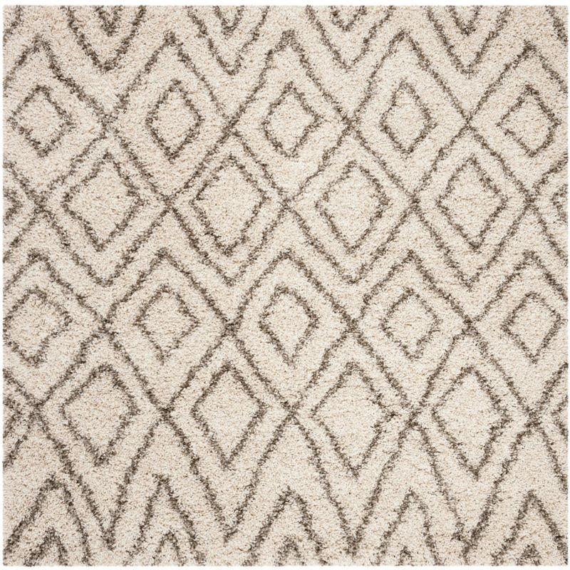 Ivory and Gray Geometric Shag Square Area Rug