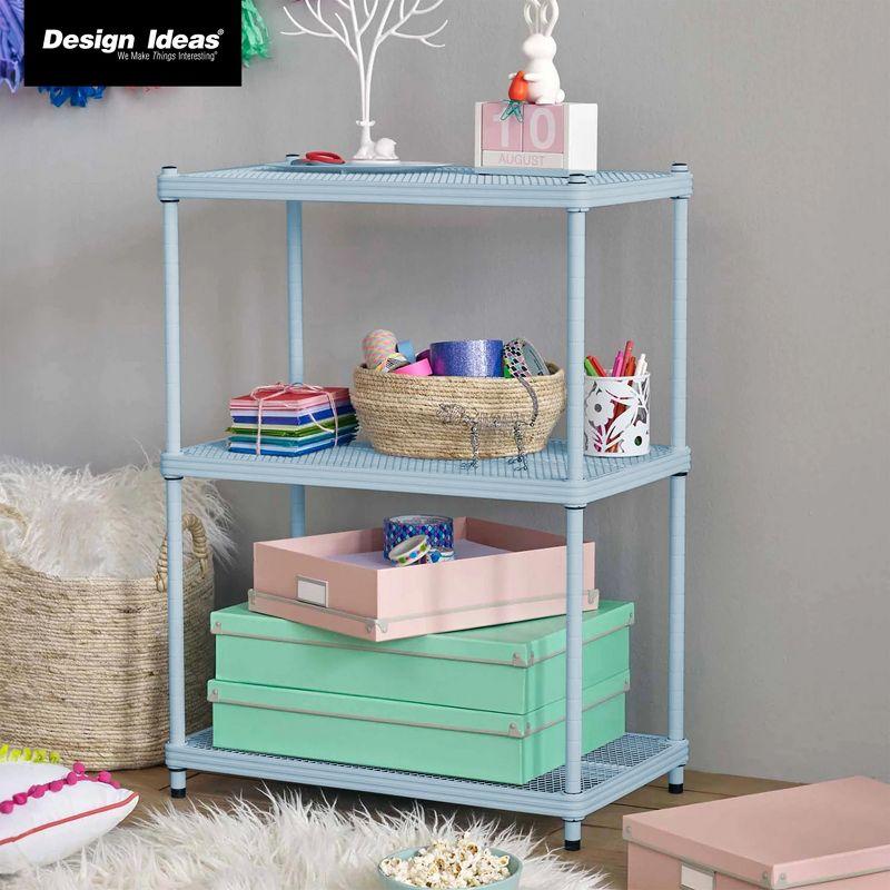 Design Ideas MeshWorks 3 Tier Full-Size Metal Storage Shelving Unit Rack for Kitchen, Office, and Garage Organization, 23.6” x 13.8” x 31.5,” Blue