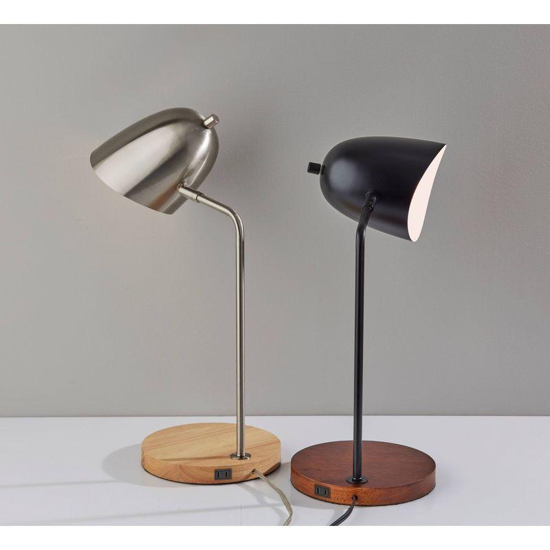 Adjustable Brushed Steel and Natural Desk Lamp with Bell Shade