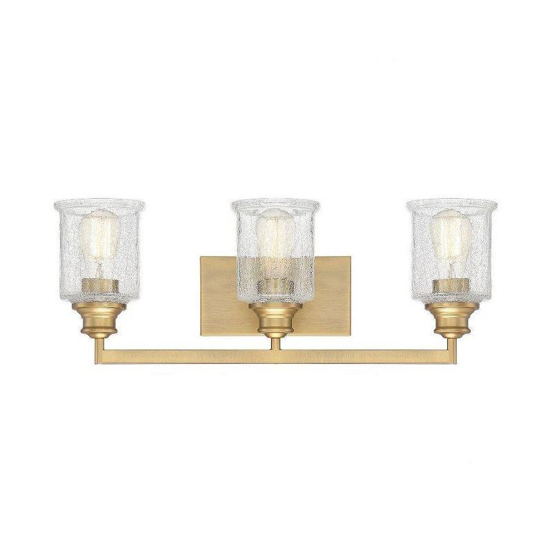 Hampton Warm Brass 3-Light Vanity with Crackle Glass Shades