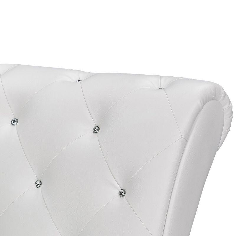 Pease 50'' White Faux Leather Tufted Chaise Lounge with Crystal Accents