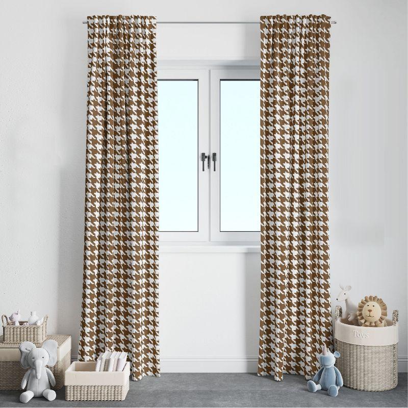 Brown and White Houndstooth Cotton Light-Filtering Curtain Panel