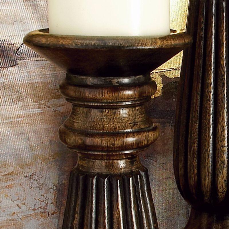 Olivia & May Traditional Candle Holder Set of 3 - Brown : Mango Wood, Elegant Tabletop Decor