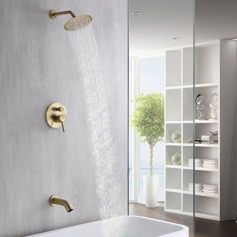 Sumerain Shower and Tub Faucet Set Brushed Gold Rain Shower Faucet with Tub Spout, 8" Shower Head, High Flow