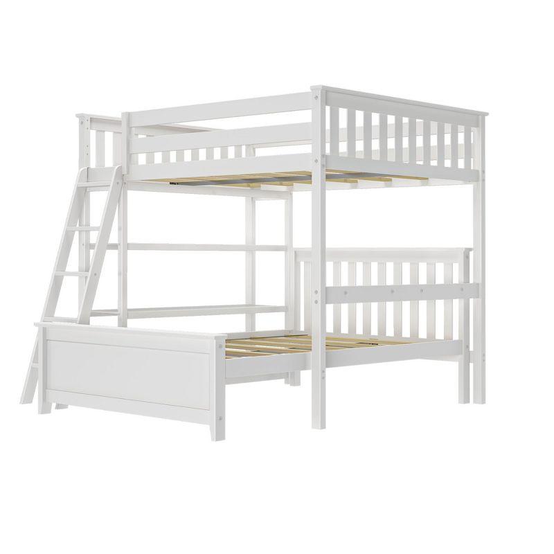 Plank+Beam Solid Wood Bunk Bed, L Shaped Full-Over-Full Bed Frame with Bookcase, White