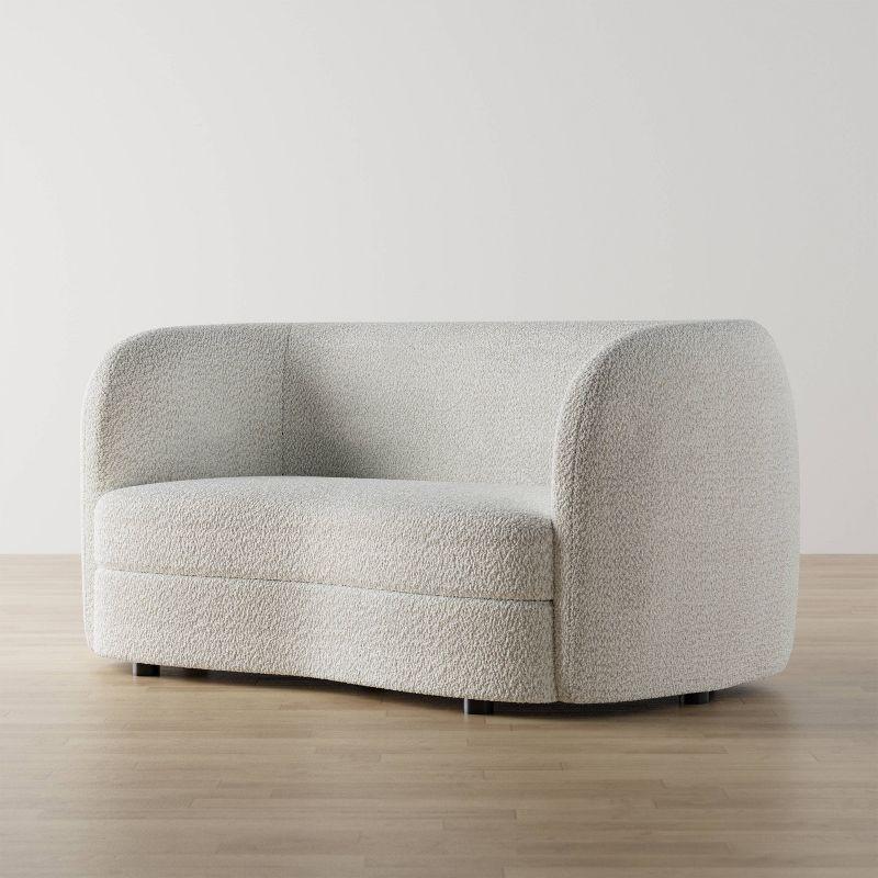 HOMES: Inside + Out 63.75" Pinehush Boho Curved Boucle Fabric Loveseat with Pocket Coil Cushions