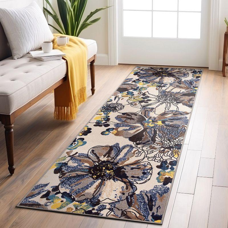 World Rug Gallery Modern Bright Flowers Non-Slip Area Rug