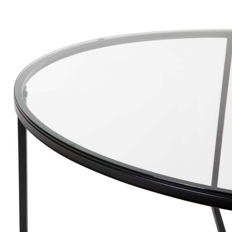 Elegant 35.5" Round Clear Glass Coffee Table with Matte Black Frame