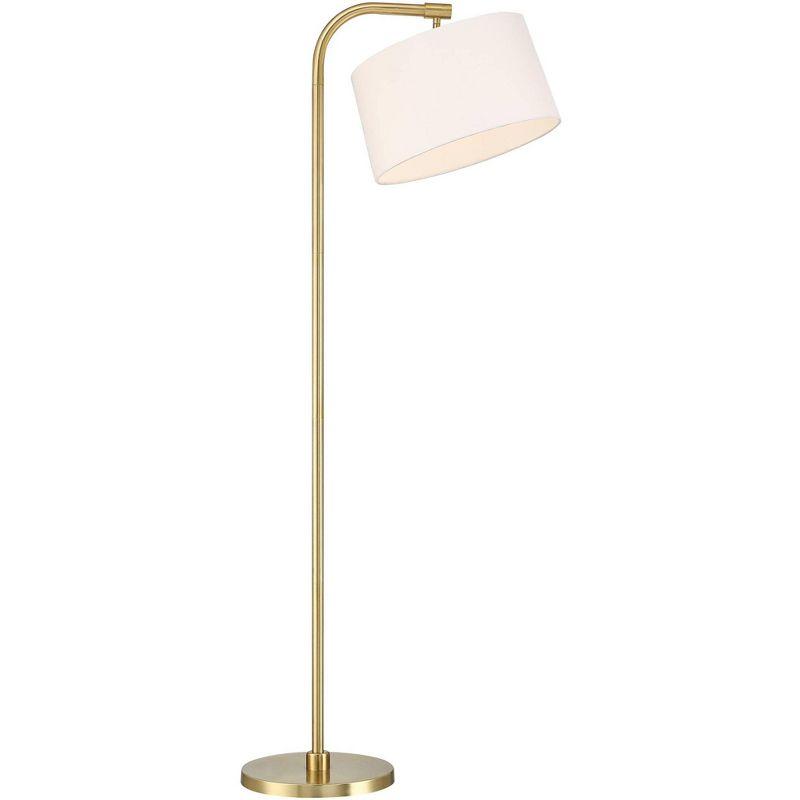 360 Lighting Modern Art Deco Arc Floor Lamp 64" Tall Warm Gold Metal White Fabric Drum Shade for Living Room Reading Family Bedroom Office House Home