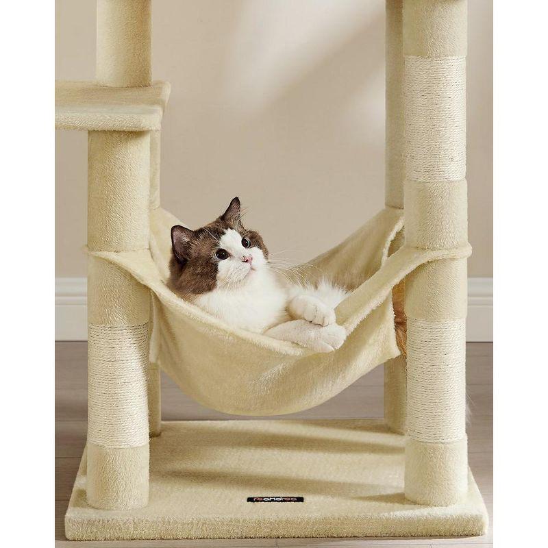Feandrea Cat Tree, 56.3-Inch Cat Tower for Indoor Cats, Multi-Level Cat Condo with 4 Scratching Posts, 2 Perches, Hammock, Cave, Beige