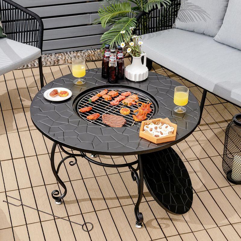 Costway 35.5'' Patio Fire Pit Dining Table Charcoal Wood Burning W/ Cooking BBQ Grate