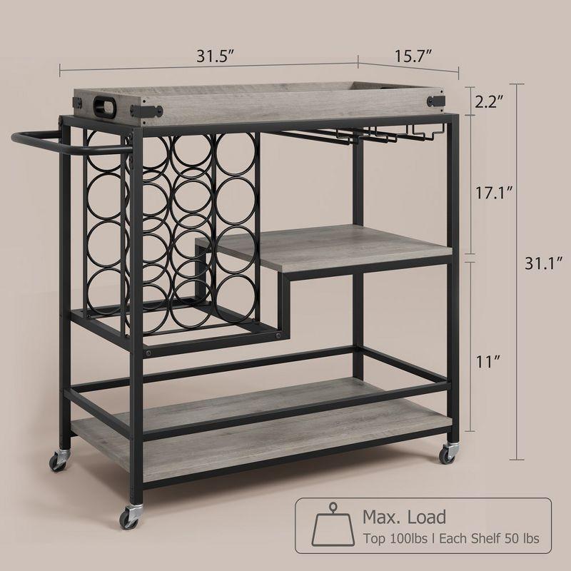 Bar Cart, 3 Tier Bar Carts for The Home, Home Bar & Serving Carts, Rolling Bar Cart with Wheels,Drink Cart with Wine Rack & Wine Glass Holder Up to 24