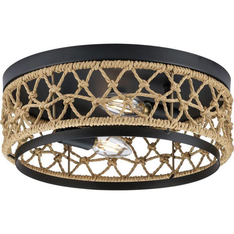 Chandra Matte Black Handwoven 2-Light Flush Mount