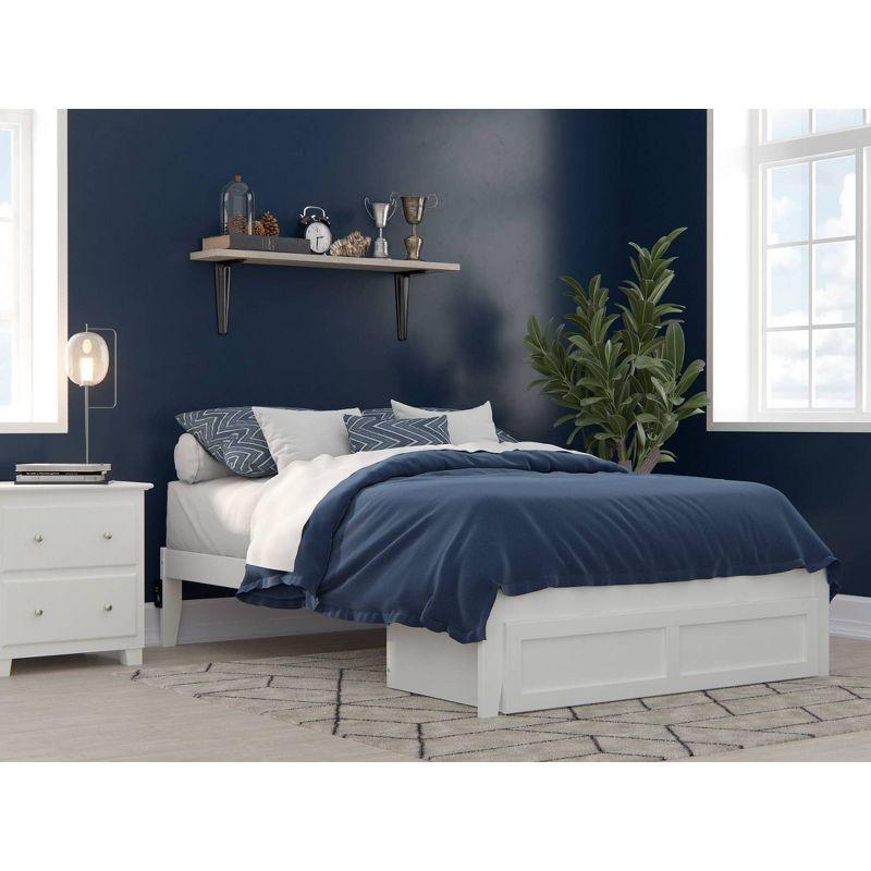 White Full Wood Platform Bed with Storage Drawer and USB Charger