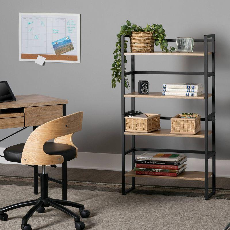 47.5" 4 Shelf or 2 Shelf Stackable Bookshelf Graphite Black/Ashwood - Calico Designs: Modern Metal Frame, Novelty Design