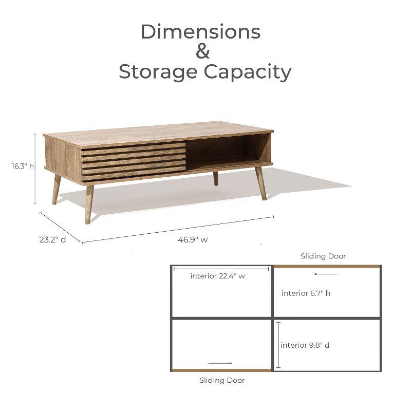 LuxenHome Mid-Century Modern Rectangular Coffee Table with Storage and Solid Wood Legs Brown