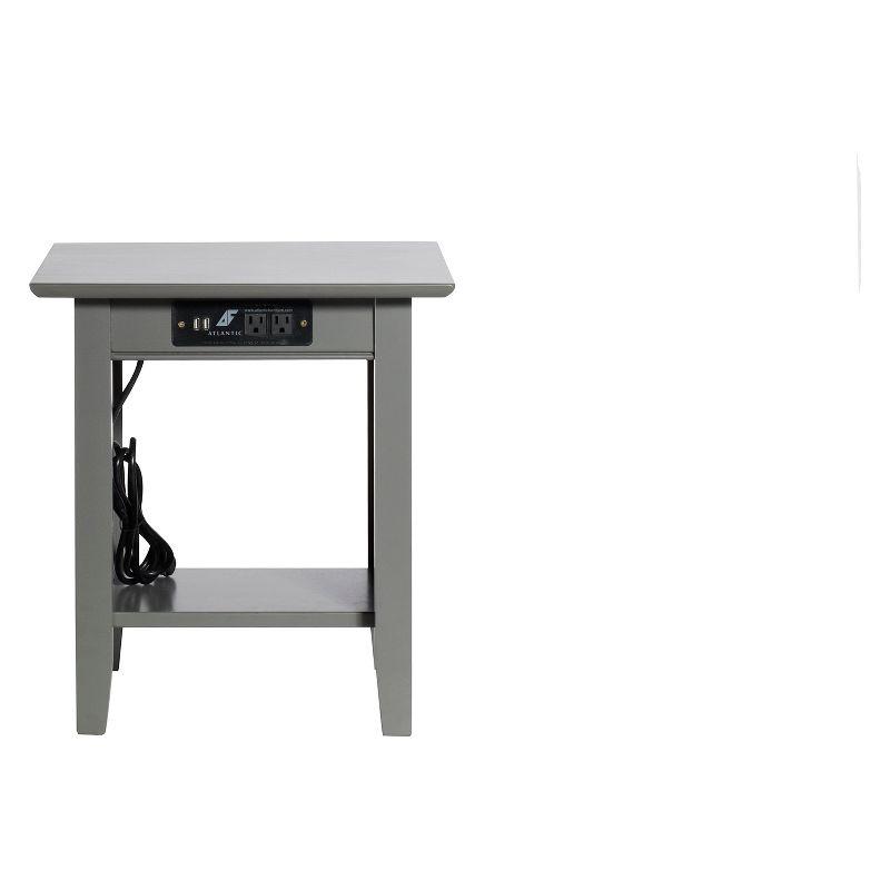 Gray Solid Wood End Table with Charging Station