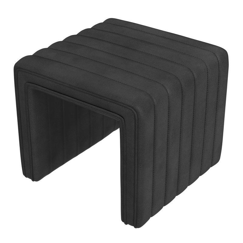 HomePop Modern Channel Faux Leather Ottoman Black: Upholstered Square Bench, No Assembly Required