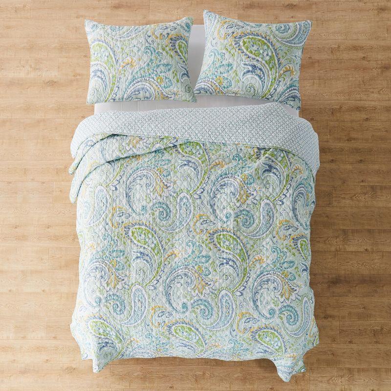 Blue Cotton Twin Reversible Paisley Quilt Set