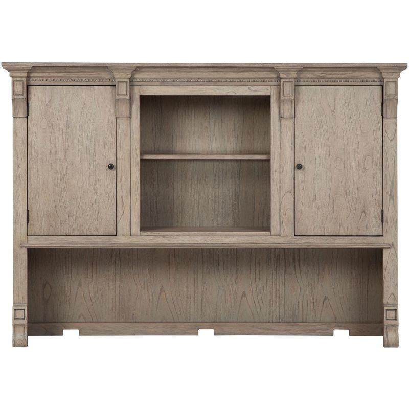 Gray Wood Executive Desk with Hutch and Filing Cabinet