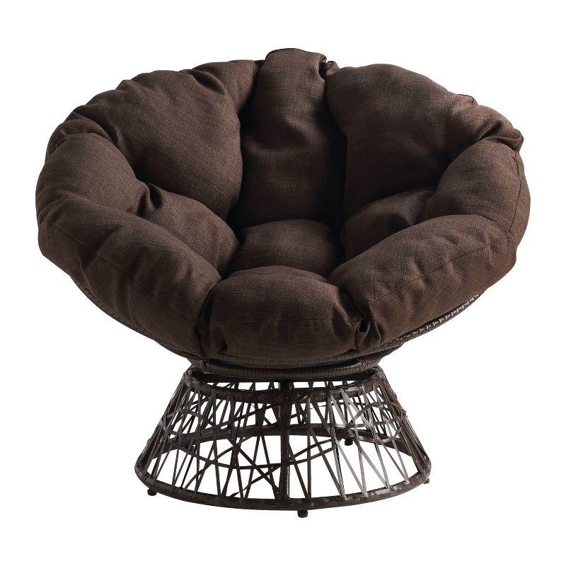 OSP Home Furnishings Papasan Chair Brown: Upholstered, Swivel, Reading & Dorm Saucer Chair with Cushion