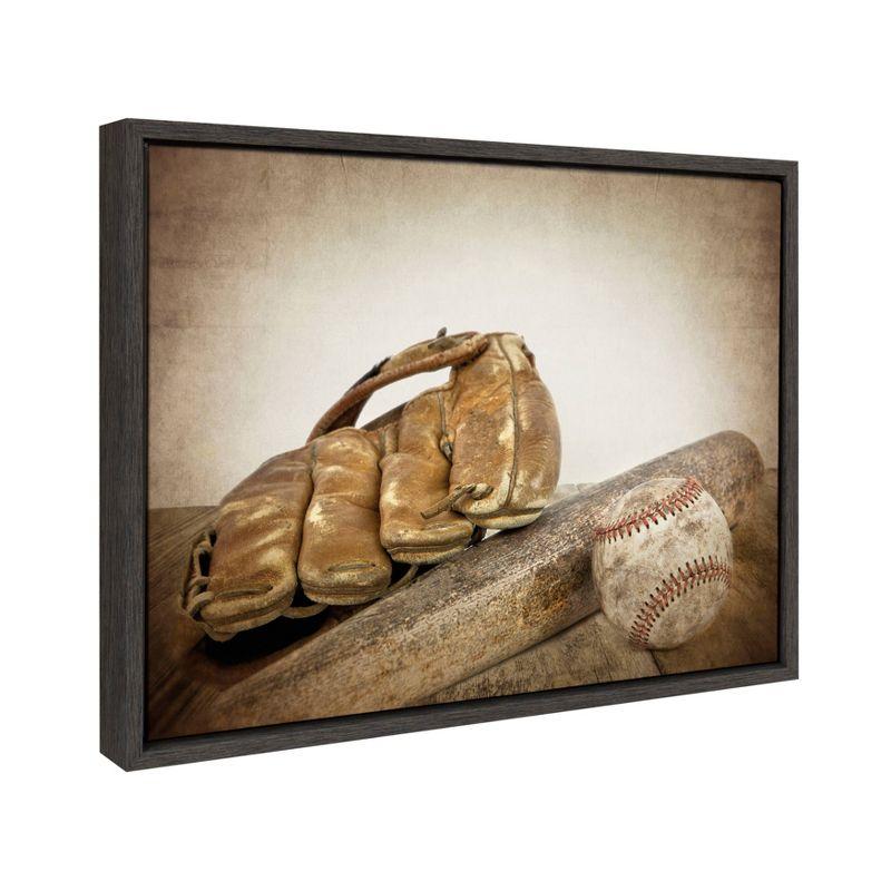 DesignOvation 18" x 24" Sylvie Baseball Glove And Bat Framed Canvas by Shawn St. Peter: Vintage Sports Wall Decor