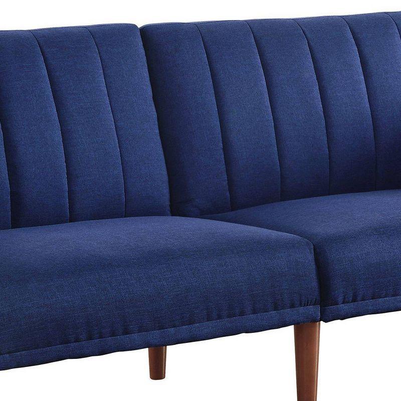 Blue Tufted Fabric Split Back Sleeper Sofa with Wood Legs