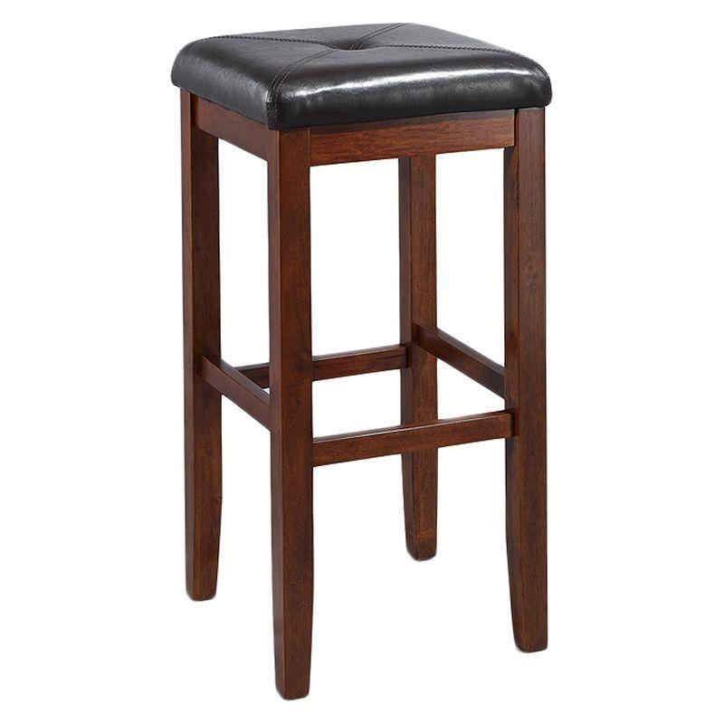 Vintage Mahogany Backless Wood Bar Stools with Leather Seats, 29" Height