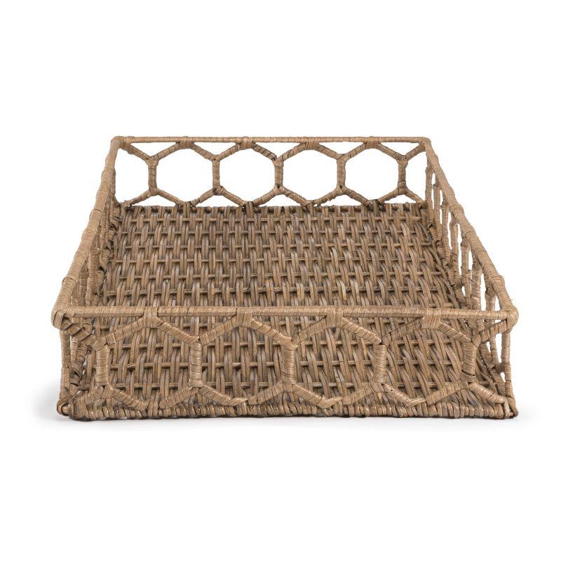 happimess Honeycomb 19.75" Rustic Bohemian Hand-Woven Rattan Tray, Natural