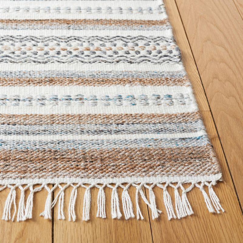 Ivory and Multicolor Striped 8' x 10' Handwoven Wool Rug