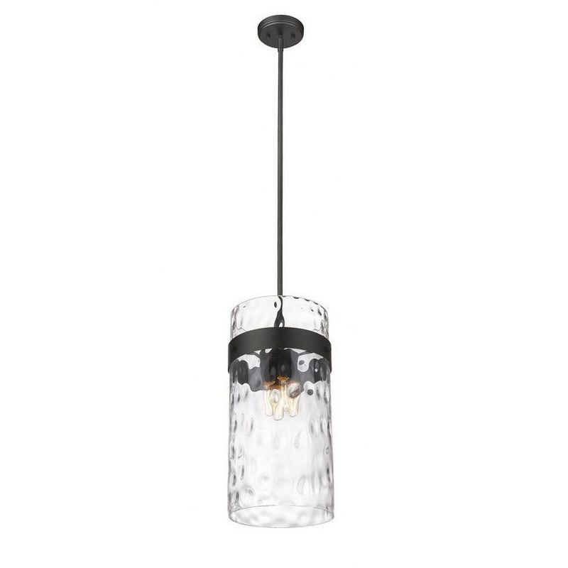 Fontaine Transitional 4-Light Matte Black Pendant with Ripple Glass Shade