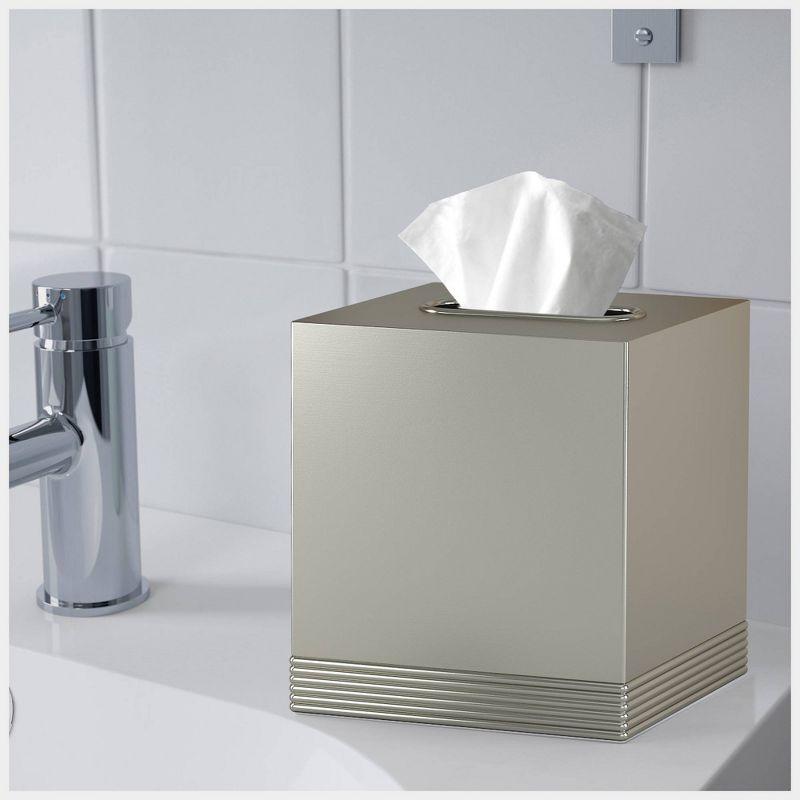 Special Metal Square Facial Tissue Box Cover - Nu Steel: Stainless Steel Holder, Pewter Finish, Bathroom Accessory