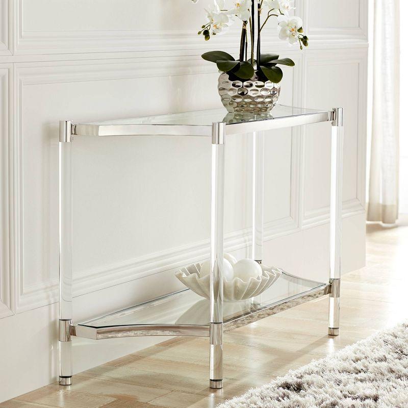 55 Downing Street Erica Modern Acrylic Rectangular Console Table 48" x 16" with Shelf Clear Thin Legs for Living Room Bedroom Bedside Entryway House