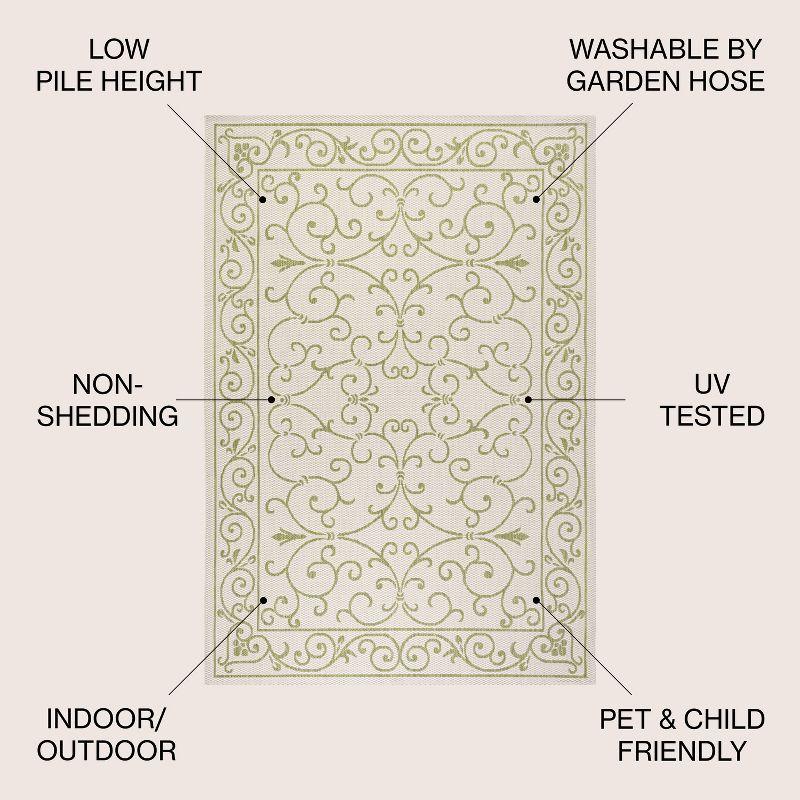 5' x 5' Charleston Vintage Filigree Textured Weave Indoor/Outdoor Area Rug, Cream/Green - JONATHAN Y