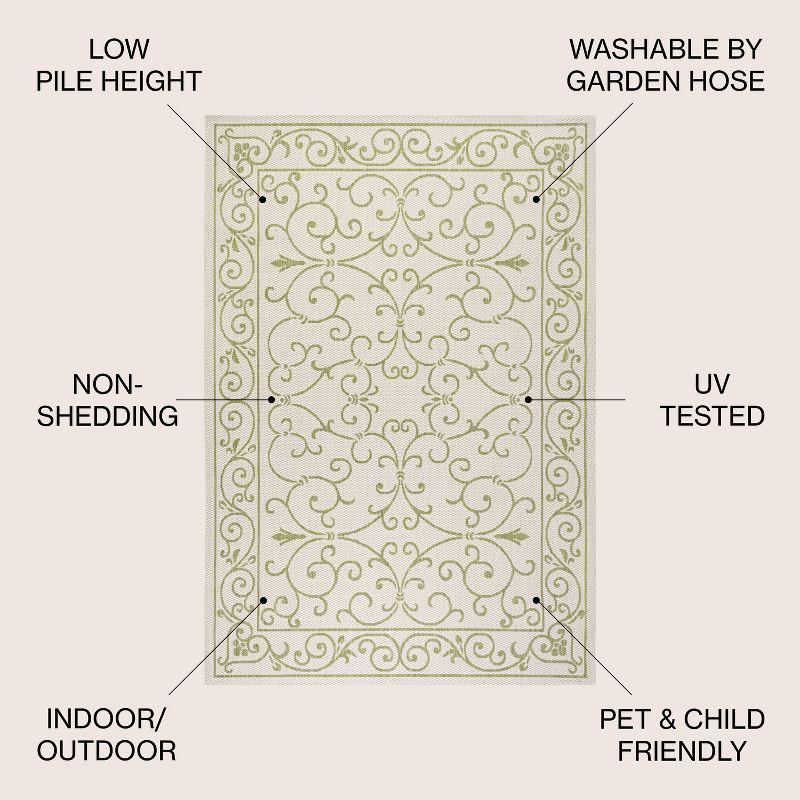 Charleston Vintage Filigree Cream and Green 9' x 12' Indoor/Outdoor Rug