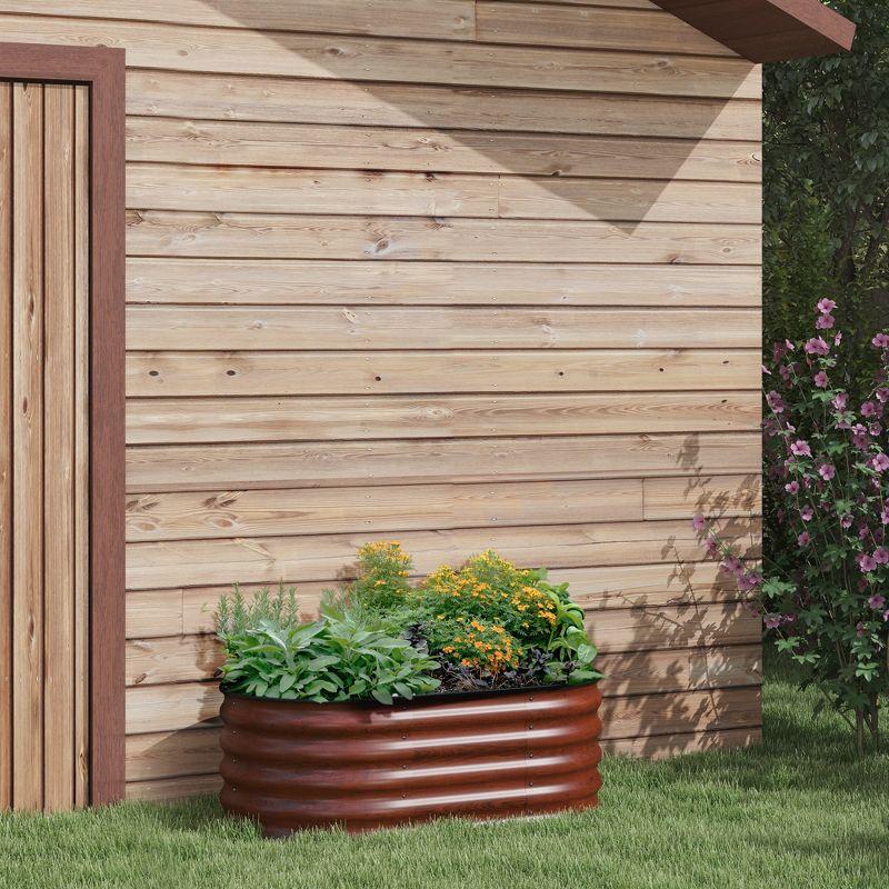 Outsunny Galvanized Raised Garden Bed Kit, Metal Planter Box with Safety Edging, 41.25" x 23.5" x 16.5", Brown