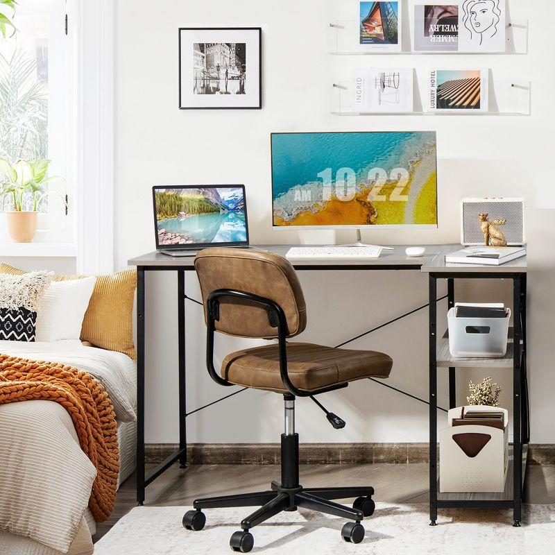 Gray 48'' L-Shaped Wood Computer Desk with Shelves