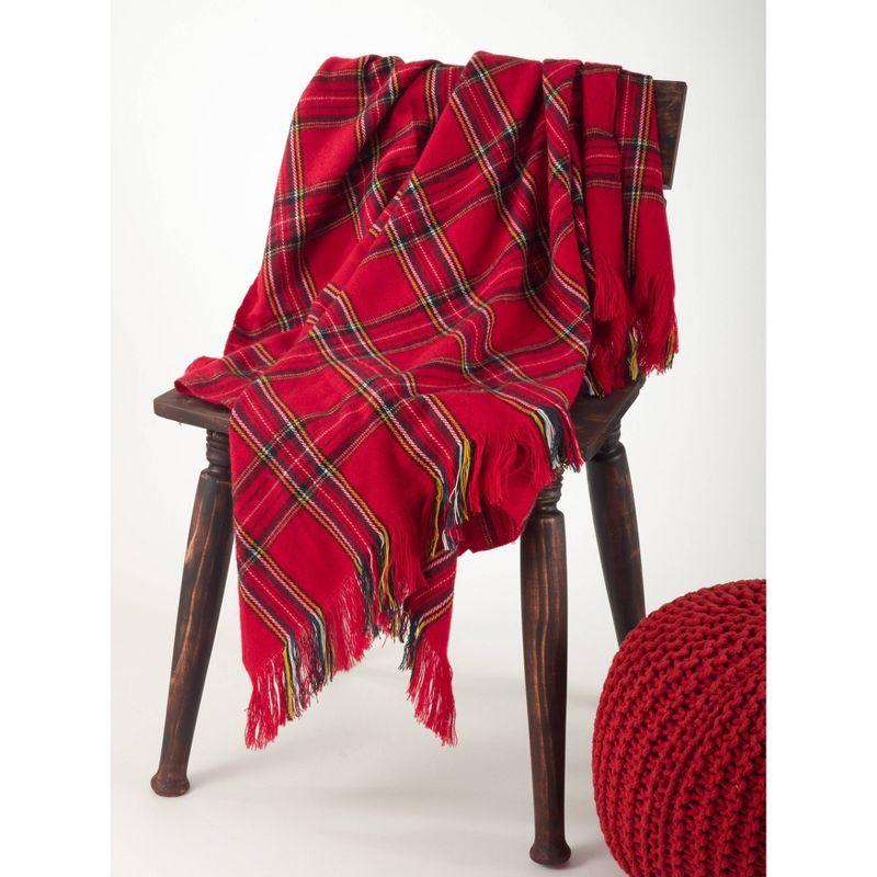 Red Plaid Design Throw (50"X60"): Saro Lifestyle, Acrylic & Polyester, Hand Wash, Tumble Dry, All Ages