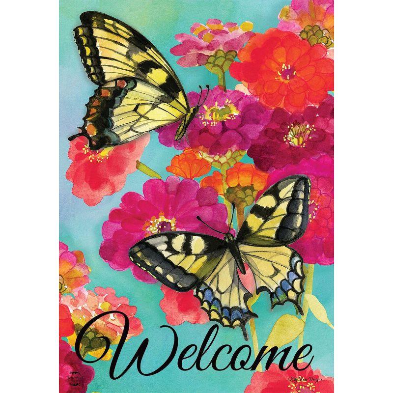 Colorful Butterfly and Floral Outdoor Welcome Flag