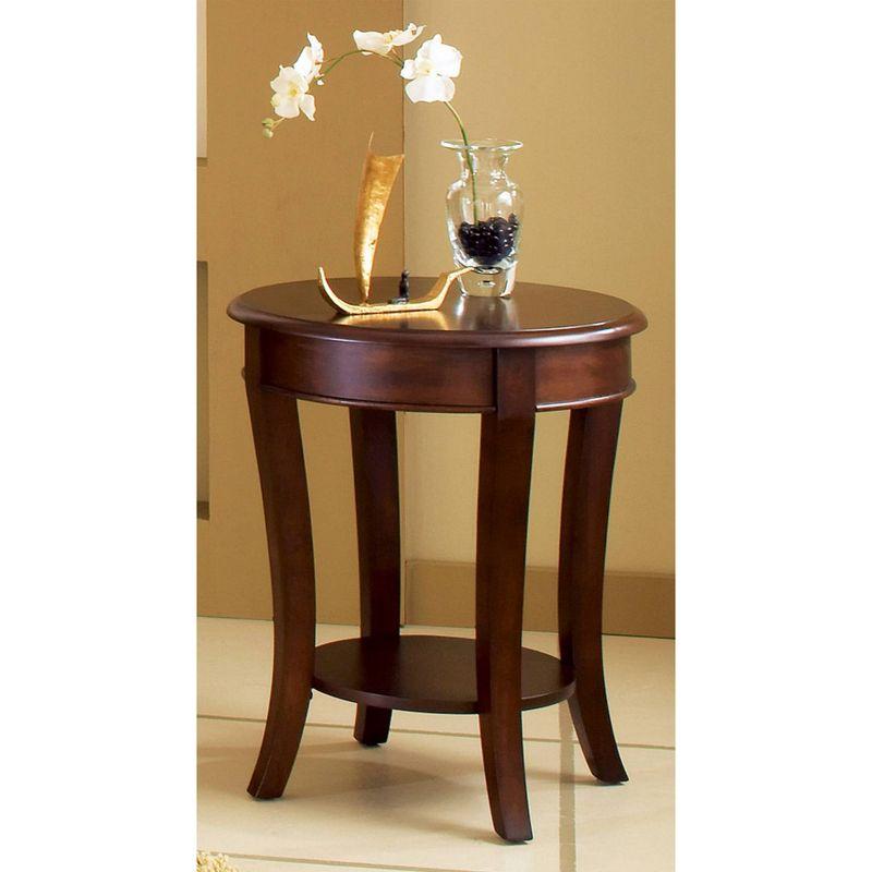 Troy Oval End Table Brown Cherry - Steve Silver Co.: Curved Legs, Wood Veneer, Fixed Shelf