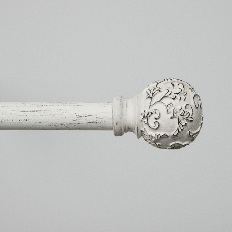 Distressed White Adjustable Curtain Rod with Floral Finials