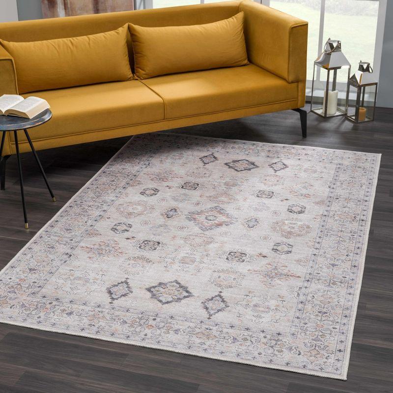 Beckett Beige and Brick Red Vintage Washable Runner Rug