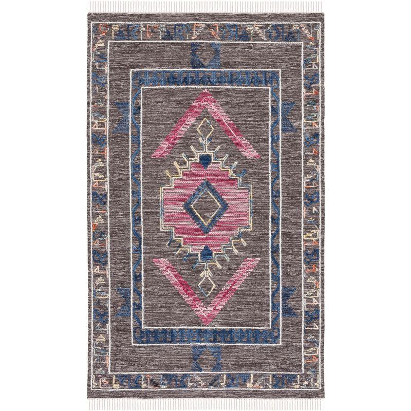 Handwoven Brown and Pink Wool Geometric Area Rug, 5' x 8'