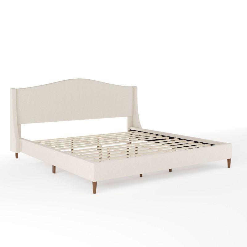 Martha Stewart King Amelia Upholstered Platform Bed Beige/Walnut