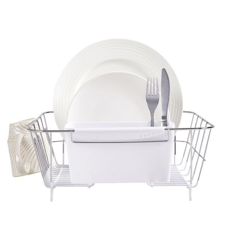 Sweet Home Collection Chrome Plated Steel 2-Piece Compact Dish Drainer with Utensil Caddy