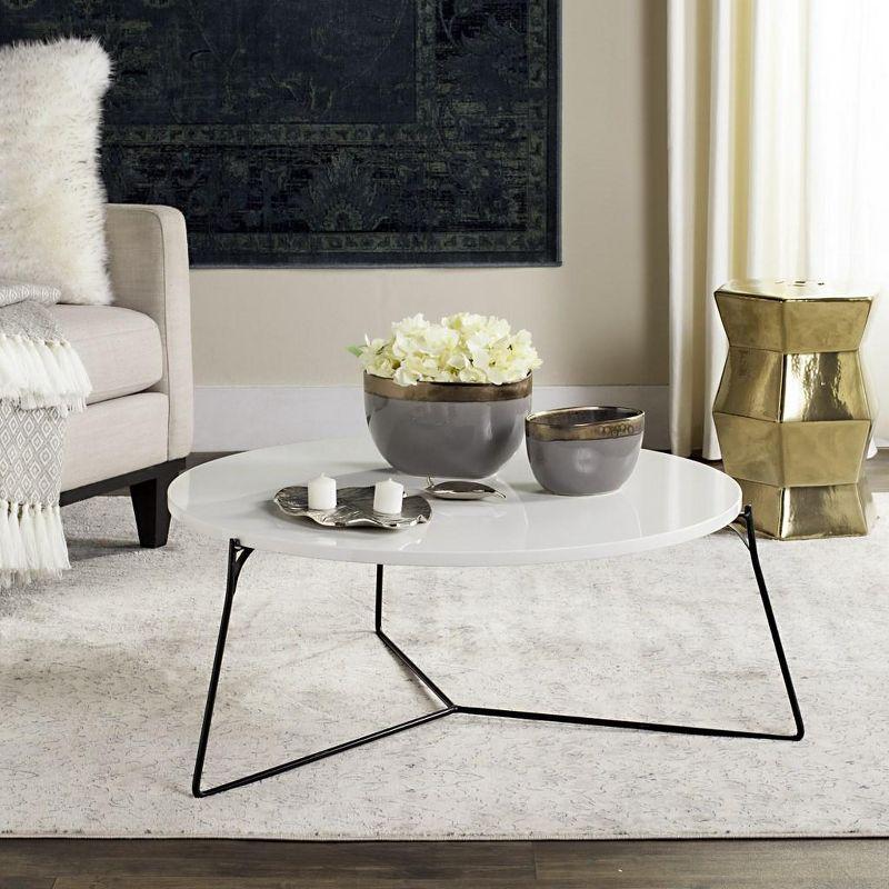 Mae Transitional Round Wood & Metal Coffee Table in White