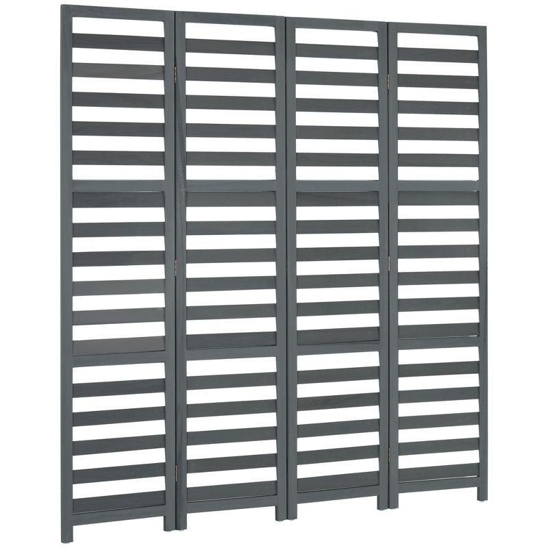 HOMCOM 5.6' 4 Panel Room Divider Folding Privacy Screen Panel, Louvred Freestanding Privacy Divider, White / Grey