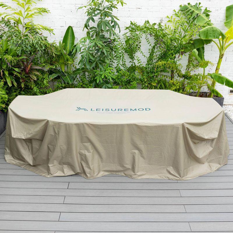 LeisureMod Mid-Century Modern Chelsea Rectangular Outdoor Rain Cover for 87" Patio Dining Table and Chairs Set in Brown