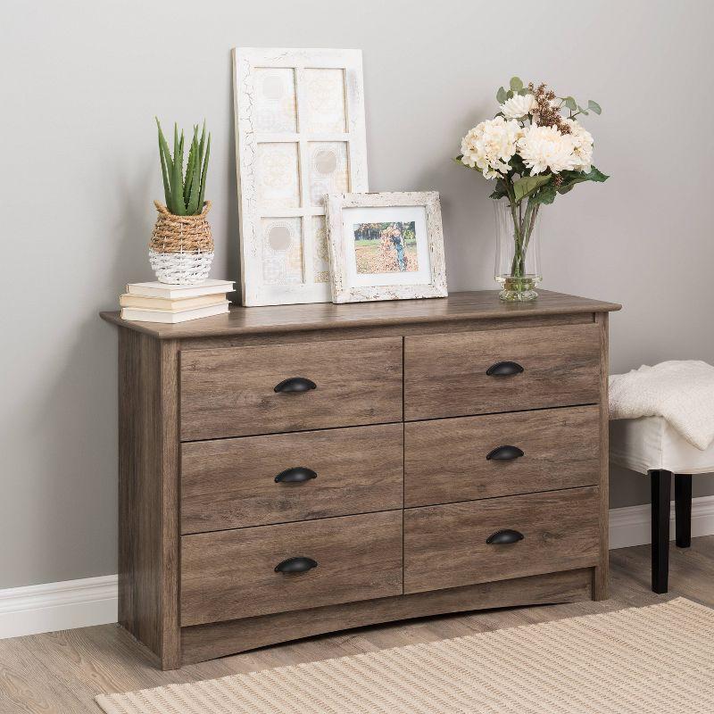 Coastal Gray 6-Drawer Double Dresser with Black Metal Handles