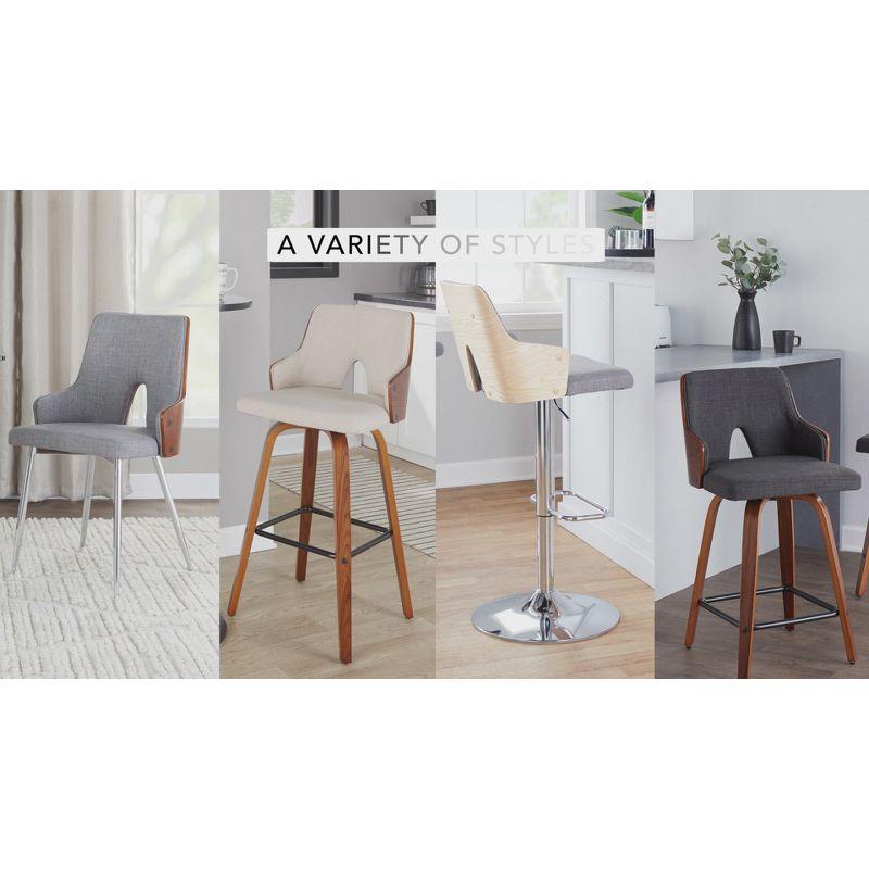 Set of 2 Cream and Natural Wood Swivel Barstools with Black Metal Footrest